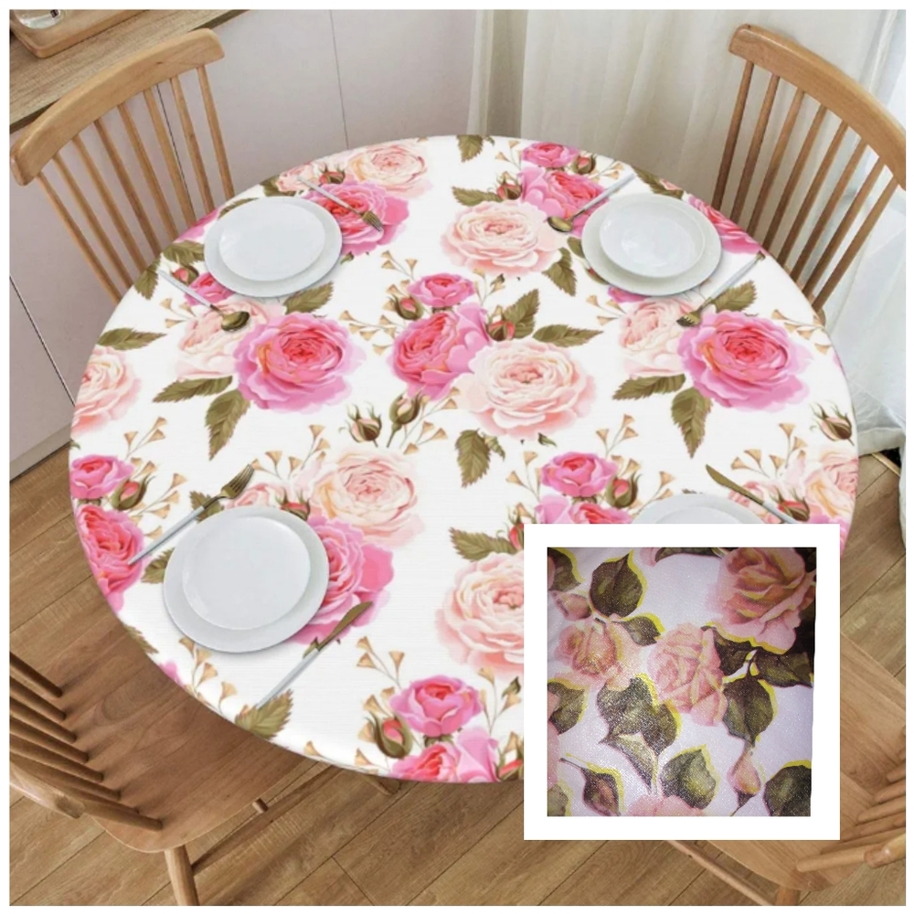 Pink Rose 48 in Round Fitted Table Cloth NWT